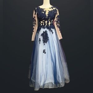 Blue and White Ballgown